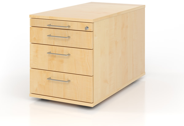 bümö® office Rollcontainer aus Holz mit 3 Schubladen und Schreibwarenschub | Rollcontainer